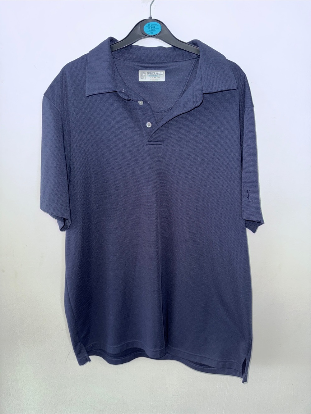 PGA TOUR Men's Navy Blue Micro-Stripe Performance Golf Polo Shirt Size‎ Large